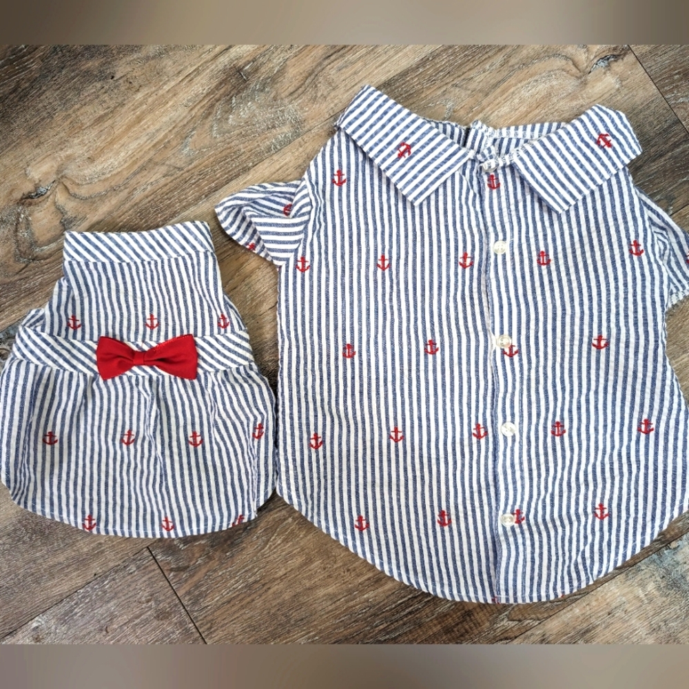Matching nautical dog outfits